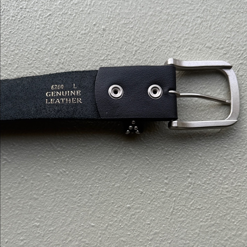 Black Leather Belt with Silver Buckle and Rhinestones, Size Large. Hardly worn.